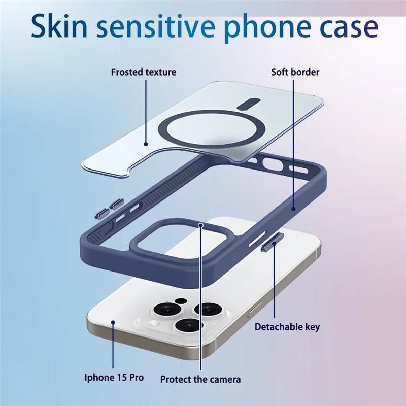 Pour Iphone 16 Pro Max Case Compatible Avec Magsafe Skin-Touch Tpu + pc Matte Téléphone - Bleu