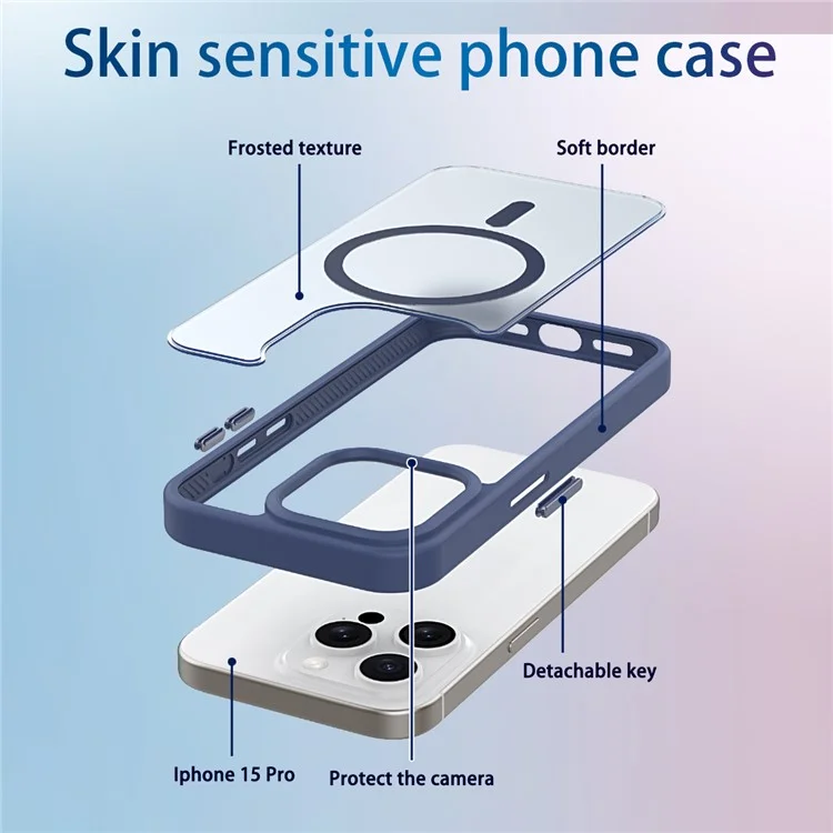 Para Iphone 15 Pro Max Case Compatible Con Tpu de Tpu de Skin-Touch Magsafe+pc Matte Telep Cubierta - Azul