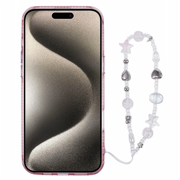 Para Iphone 16 Plus Case Butterfly Kickstand PC+TPU IMD Telep Cortada Con Película de Lentes / Correa de Cuentas - Patrón de Plumas / Rosa