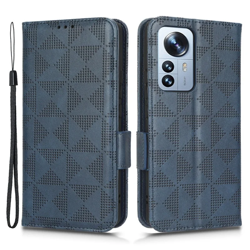 Imprinted Triangle Pattern Stand Wallet Cover for Xiaomi 12 Lite 5G, PU Leather Full Protection Cell Phone Case - Blue