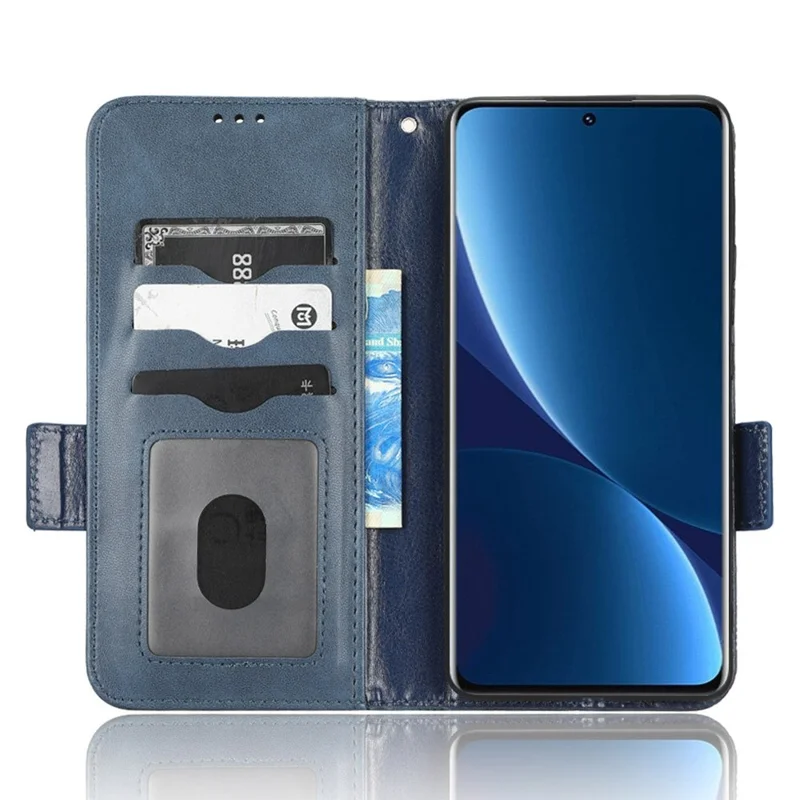 Imprinted Triangle Pattern Stand Wallet Cover for Xiaomi 12 Lite 5G, PU Leather Full Protection Cell Phone Case - Blue