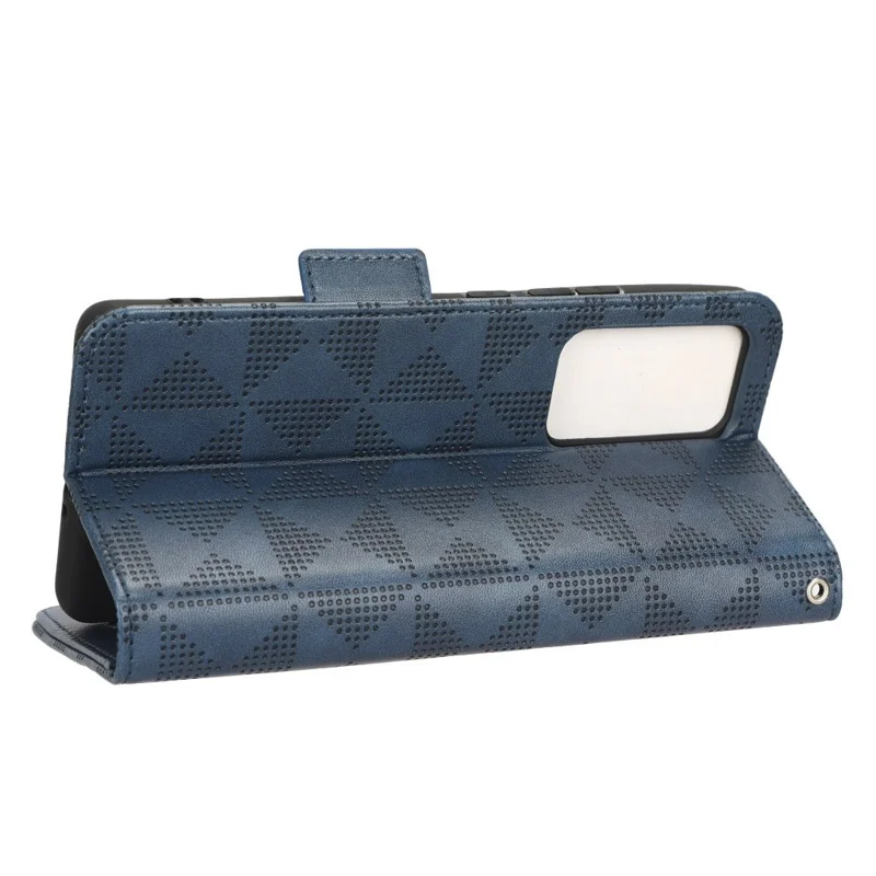 Imprinted Triangle Pattern Stand Wallet Cover for Xiaomi 12 Lite 5G, PU Leather Full Protection Cell Phone Case - Blue