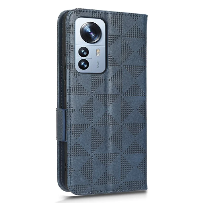 Imprinted Triangle Pattern Stand Wallet Cover for Xiaomi 12 Lite 5G, PU Leather Full Protection Cell Phone Case - Blue