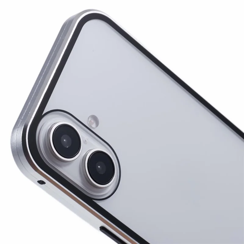 For iPhone 16 Plus Anti-Spy Case Magnetic Metal Frame + Double-Sided Tempered Glass Phone Cover - Silver