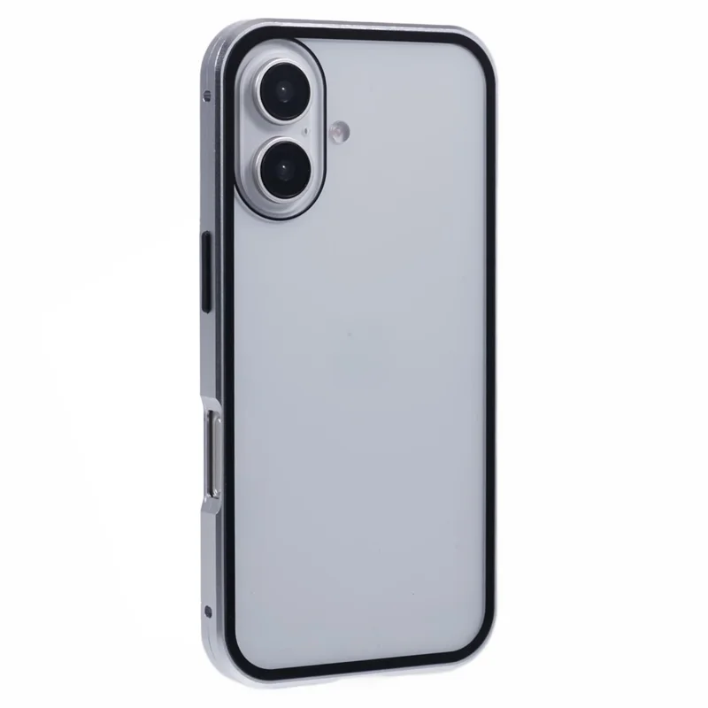 For iPhone 16 Plus Anti-Spy Case Magnetic Metal Frame + Double-Sided Tempered Glass Phone Cover - Silver