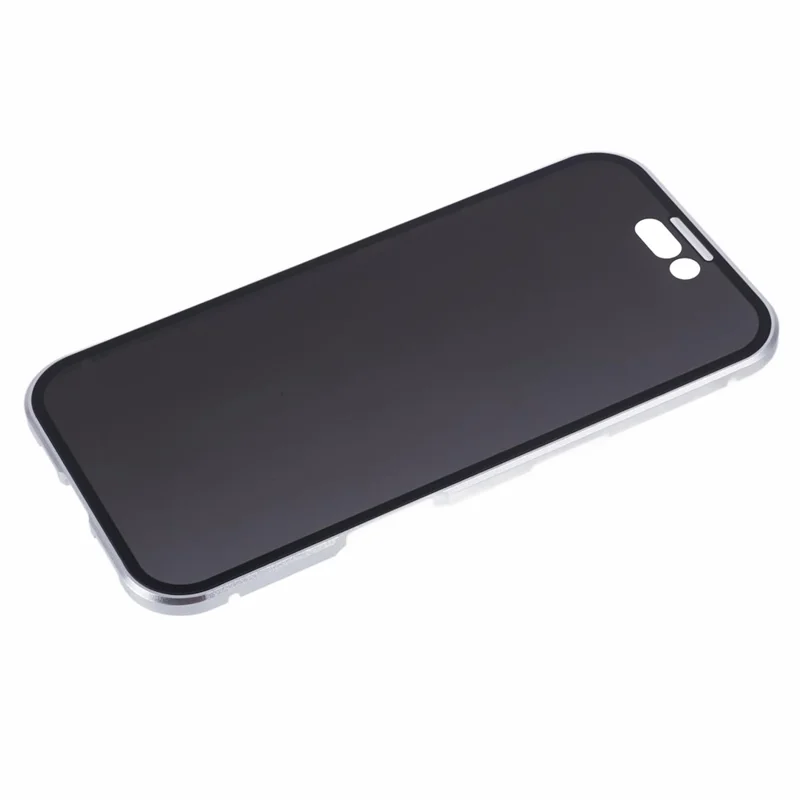 For iPhone 16 Plus Anti-Spy Case Magnetic Metal Frame + Double-Sided Tempered Glass Phone Cover - Silver