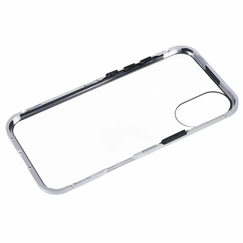 For iPhone 16 Plus Anti-Spy Case Magnetic Metal Frame + Double-Sided Tempered Glass Phone Cover - Silver