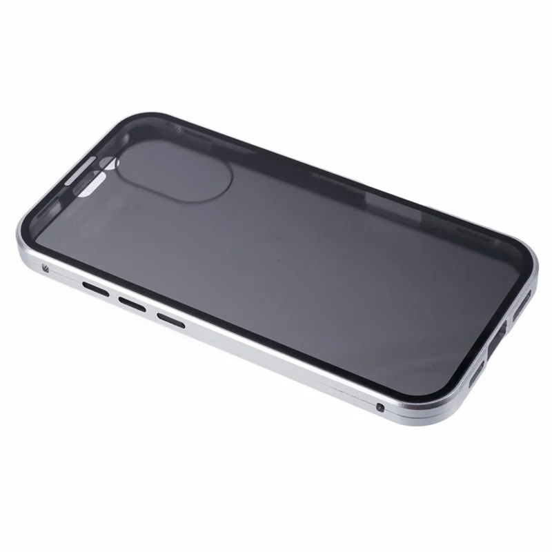 For iPhone 16 Plus Anti-Spy Case Magnetic Metal Frame + Double-Sided Tempered Glass Phone Cover - Silver