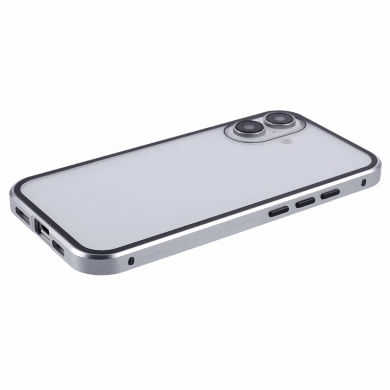 For iPhone 16 Plus Anti-Spy Case Magnetic Metal Frame + Double-Sided Tempered Glass Phone Cover - Silver