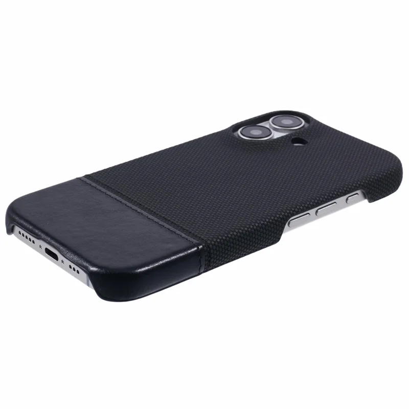 Custodia per iPhone 16 Plus in pelle PU+PC Splicing Anti-Slip - Nero