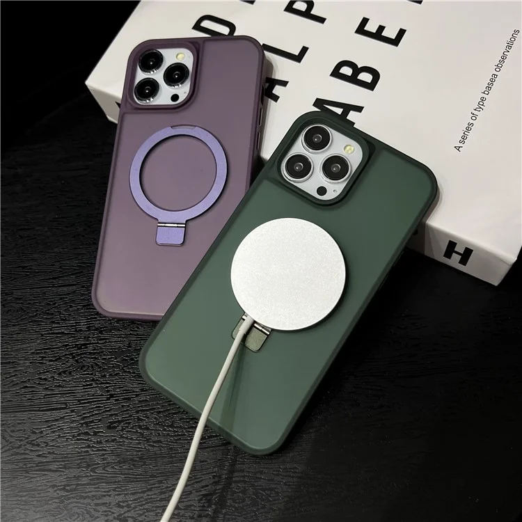 Per Iphone 16 Pro Case Compatibile Con MagSafe Skin-Touch TPU+PC Kickstand Cover Del Telefono - Army Green