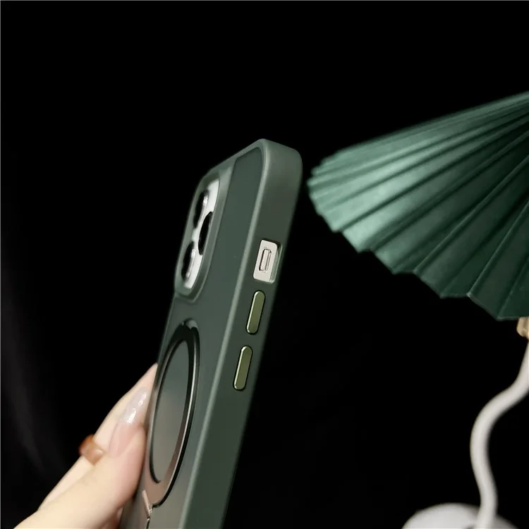 Per Iphone 16 Pro Case Compatibile Con MagSafe Skin-Touch TPU+PC Kickstand Cover Del Telefono - Army Green