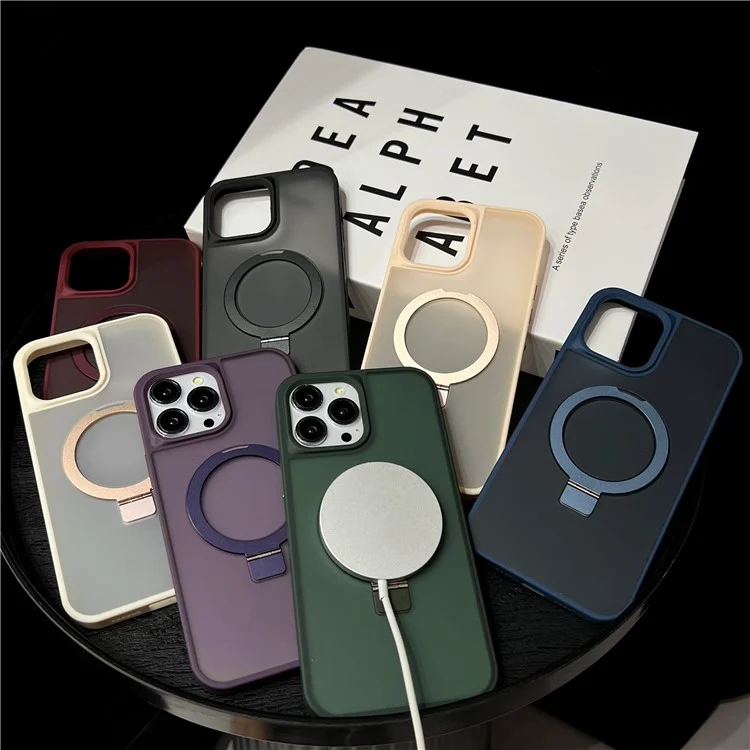 Per Iphone 16 Pro Case Compatibile Con MagSafe Skin-Touch TPU+PC Kickstand Cover Del Telefono - Army Green