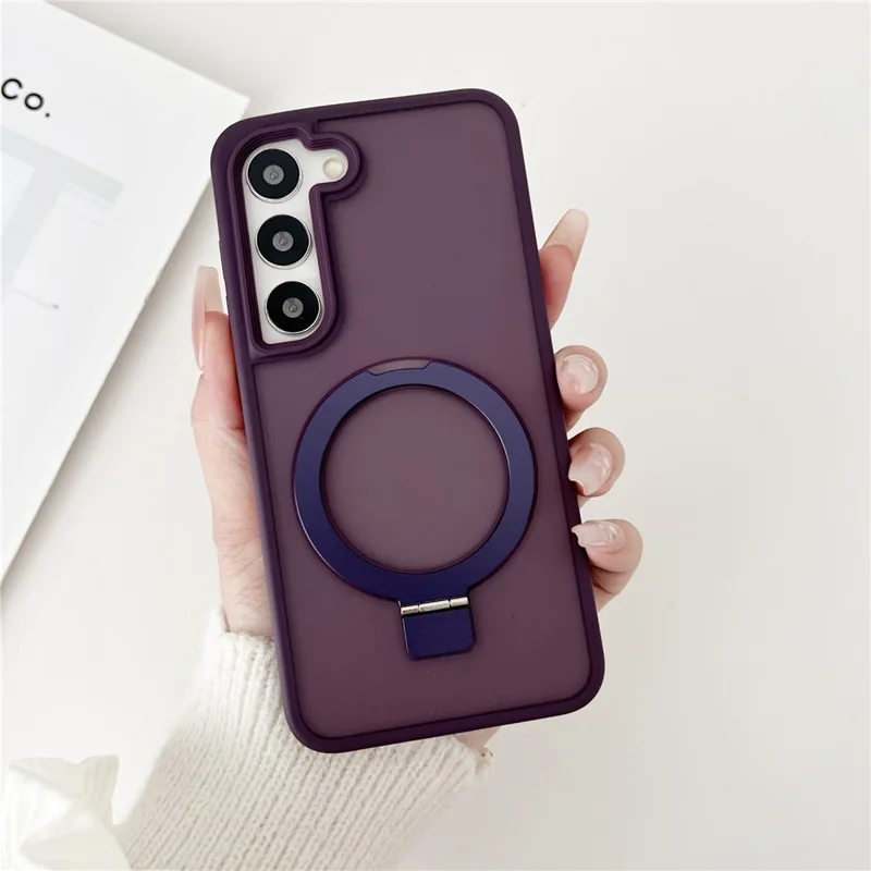 For Samsung Galaxy S23 Magnetic Case Skin-Touch TPU+PC Kickstand Phone Cover - Dark Purple