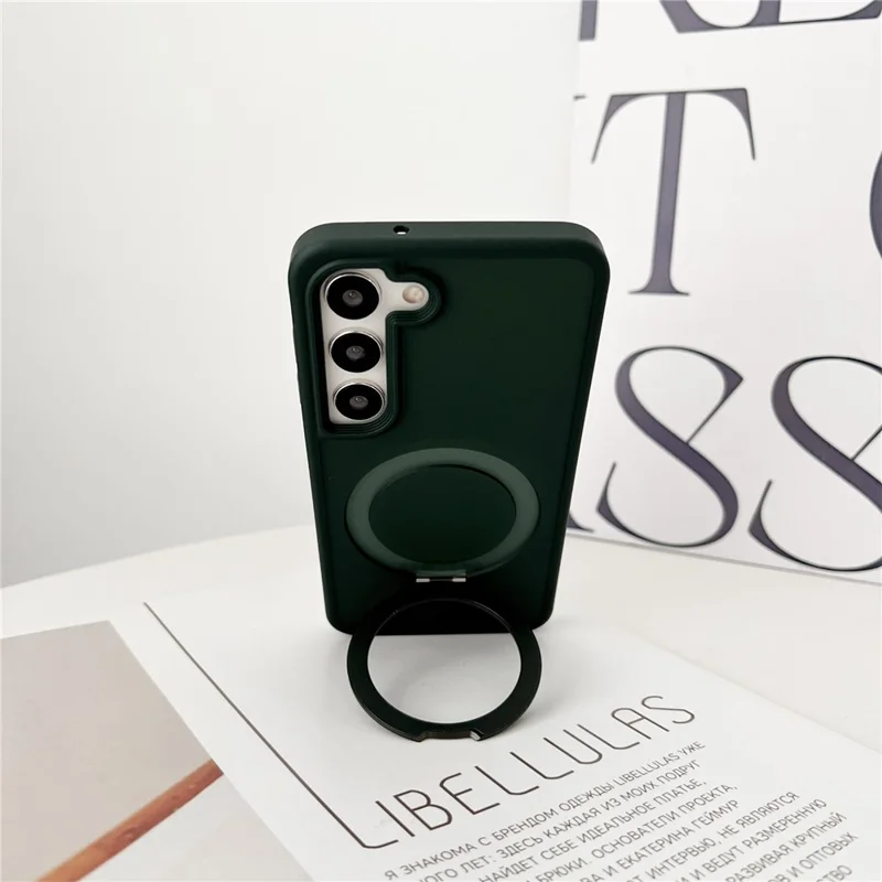 For Samsung Galaxy S23 Magnetic Case Skin-Touch TPU+PC Kickstand Phone Cover - Dark Purple