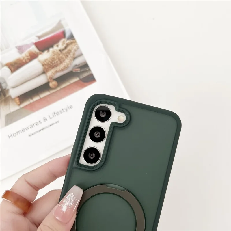 For Samsung Galaxy S23 Magnetic Case Skin-Touch TPU+PC Kickstand Phone Cover - Dark Purple