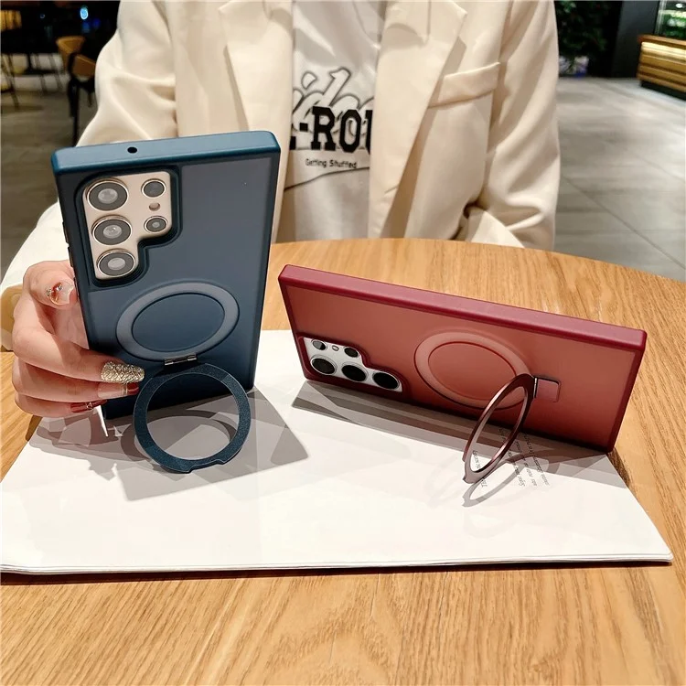 Für Samsung Galaxy S23 Ultra Case Kompatibel Mit Magsafe Skin-Touch TPU+PC Kickstand Telefonabdeckung - Weinrot