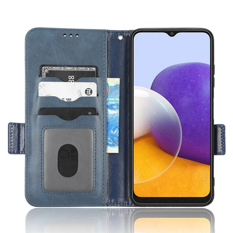 Case de Teléfono de Pie Para Samsung Galaxy A22 5G (versión de la Ue), Patrongle PU PU Cuero PU Cuero Folio Folio Cover - Azul
