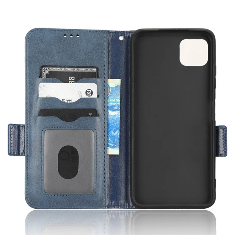 Case de Teléfono de Pie Para Samsung Galaxy A22 5G (versión de la Ue), Patrongle PU PU Cuero PU Cuero Folio Folio Cover - Azul