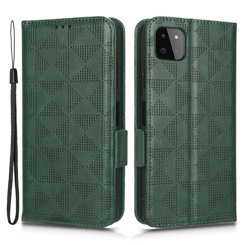 Stand Phone Case for Samsung Galaxy A22 5G (EU Version), Imprinted Triangle Pattern PU Leather Wallet Folio Flip Cover - Green