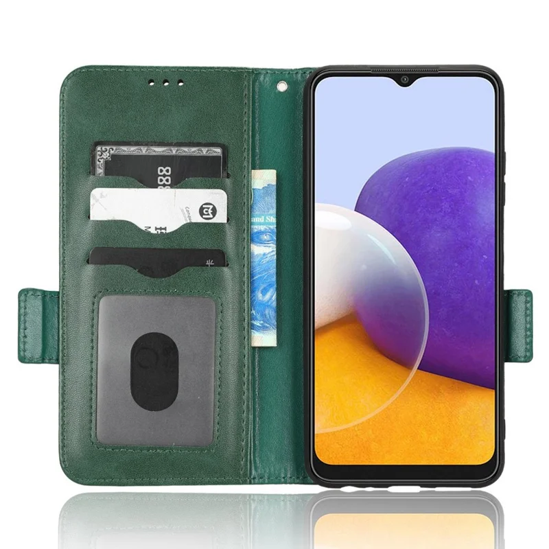 Stand Phone Case for Samsung Galaxy A22 5G (EU Version), Imprinted Triangle Pattern PU Leather Wallet Folio Flip Cover - Green