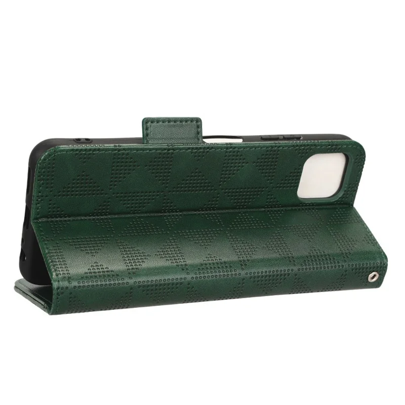 Stand Phone Case for Samsung Galaxy A22 5G (EU Version), Imprinted Triangle Pattern PU Leather Wallet Folio Flip Cover - Green