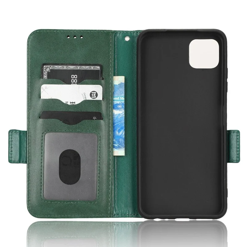 Stand Phone Case for Samsung Galaxy A22 5G (EU Version), Imprinted Triangle Pattern PU Leather Wallet Folio Flip Cover - Green