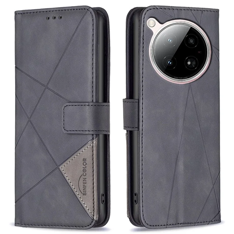 BINFEN COLOR For Infinix Zero 40 4G Phone Cases Wallet Stand Geometry Imprinted Leather Cover - Black