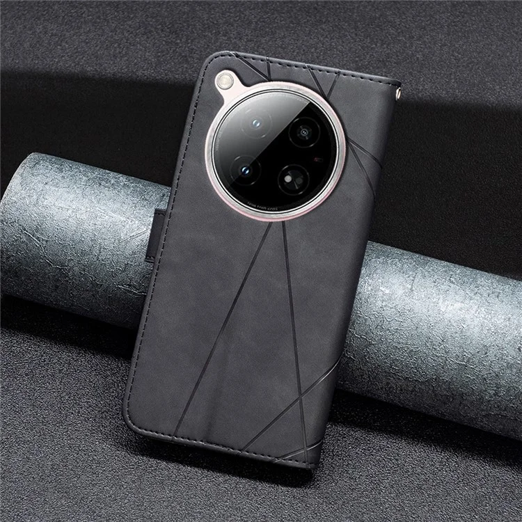 BINFEN COLOR For Infinix Zero 40 4G Phone Cases Wallet Stand Geometry Imprinted Leather Cover - Black