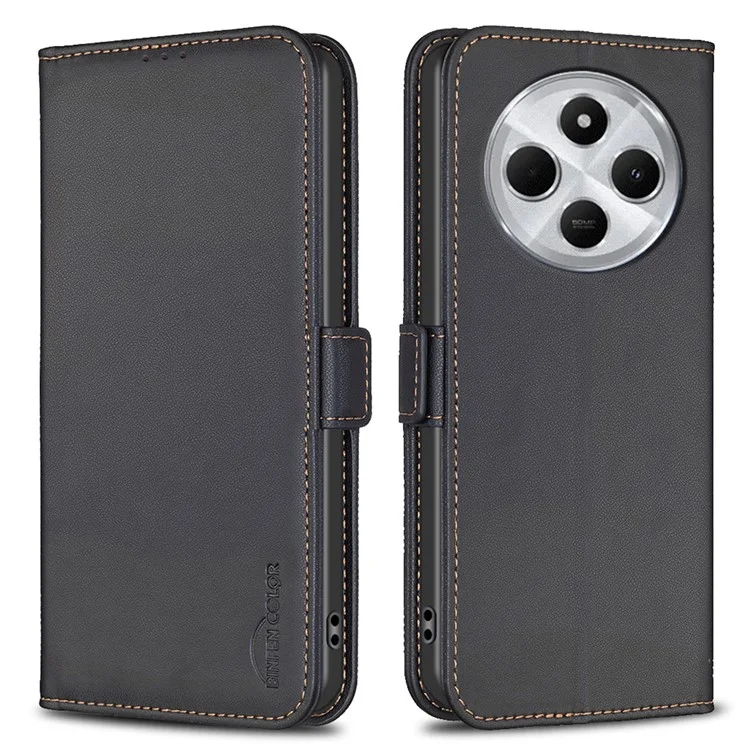 BINFEN COLOR BF31 für Xiaomi Poco C75 4G / Redmi 14R 5G / 14C 4G Hülle PU-Leder Klapphülle Brieftasche Handyhülle - Schwarz