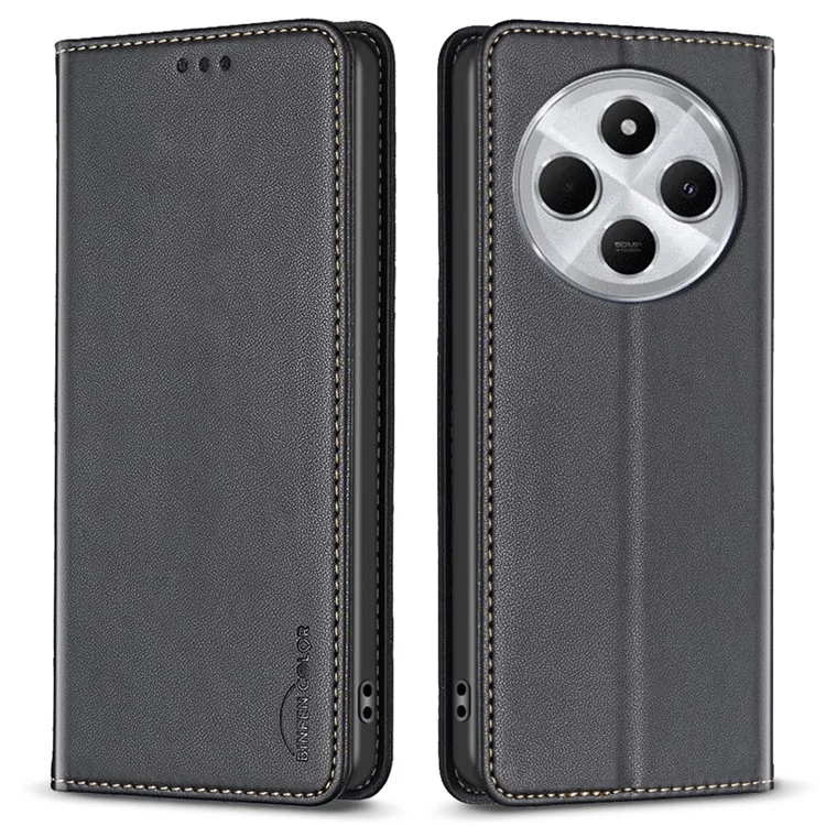 BINFEN COLOR BF18 para Xiaomi Poco C75 4G / Redmi 14R 5G / 14C 4G Funda de Cuero PU con Soporte para Tarjetas - Negro