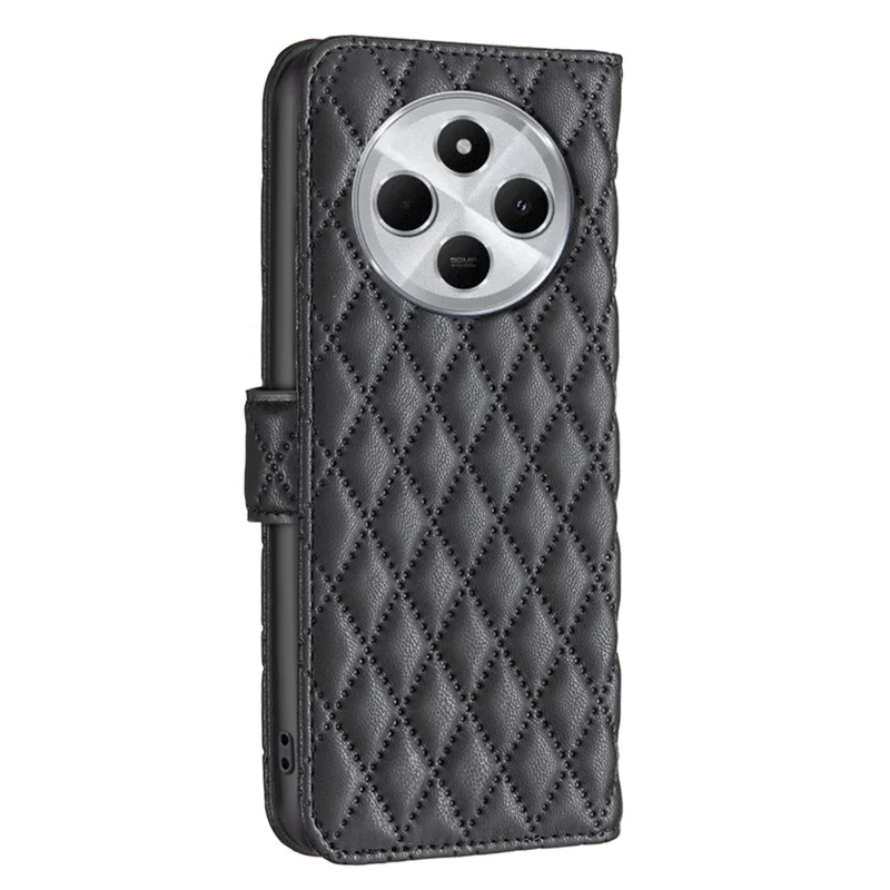 BINFEN COLOR BF Style-14 per Xiaomi Poco C75 4G / Redmi 14R 5G / 14C 4G Case Rhombus Phone Leather Cover Stand - Nero