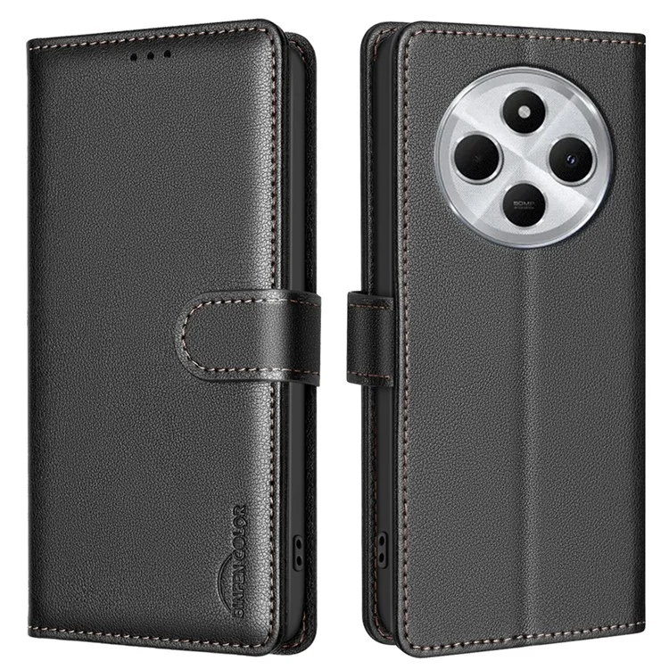 BINFEN COLOR BF32 For Xiaomi Poco C75 4G / Redmi 14R 5G / 14C 4G Leather Case Wallet RFID Blocking Phone Cover - Black