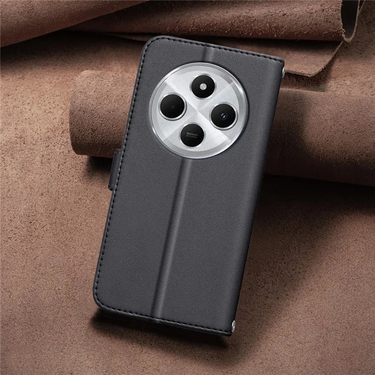 BINFEN COLOR BF34 for Xiaomi Poco C75 4G / Redmi 14R 5G / 14C 4G Leather Case Wallet Square Grid Phone Cover - Black