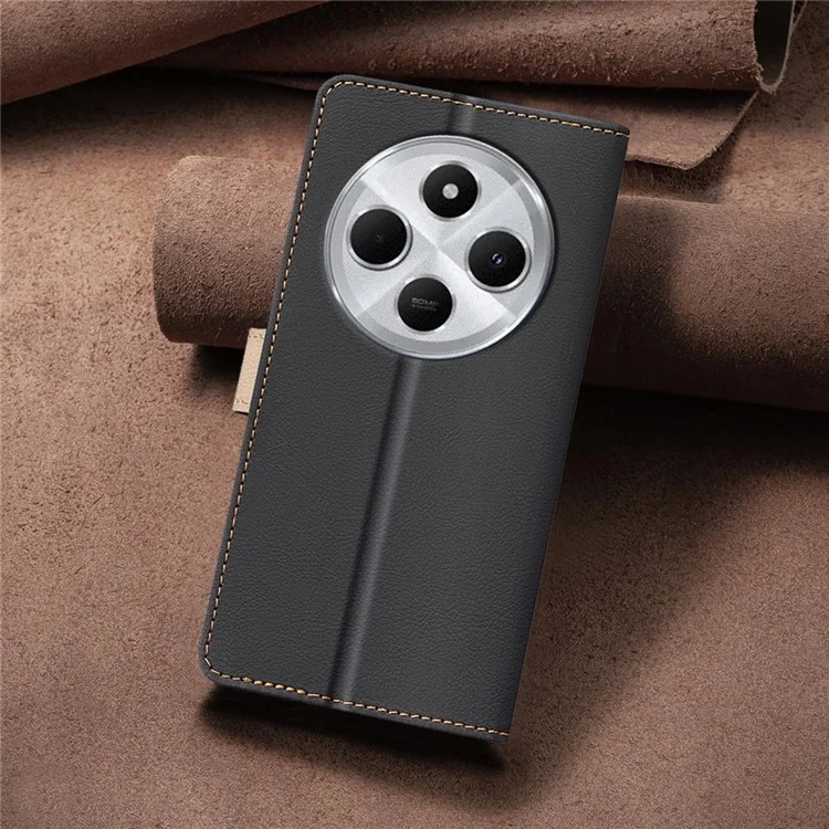BINFEN COLOR BF33 für Xiaomi Poco C75 4G / Redmi 14R 5G / 14C 4G Lederhülle mit Farbakzenten und RFID-Blockierung - Schwarz