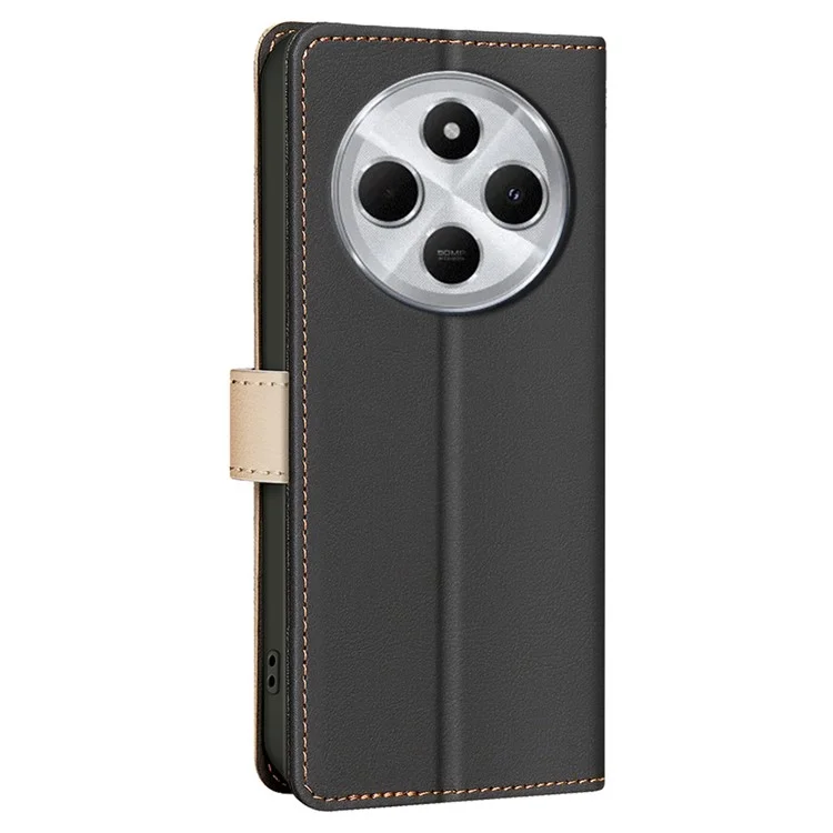 BINFEN COLOR BF33 für Xiaomi Poco C75 4G / Redmi 14R 5G / 14C 4G Lederhülle mit Farbakzenten und RFID-Blockierung - Schwarz