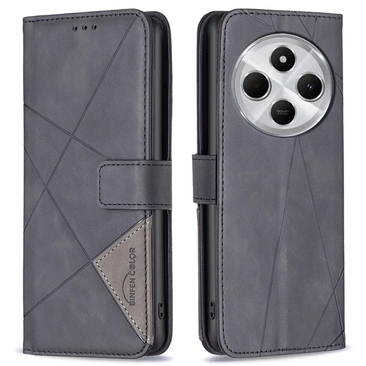 BINFEN COLOR BF05 Für Xiaomi Poco C75 4G / Redmi 14R 5G / 14C 4G Case Leder Handyhülle Brieftasche Stand - Schwarz