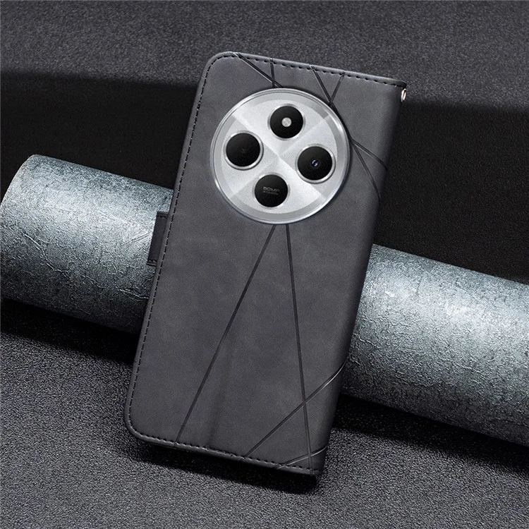 BINFEN COLOR BF05 Für Xiaomi Poco C75 4G / Redmi 14R 5G / 14C 4G Case Leder Handyhülle Brieftasche Stand - Schwarz