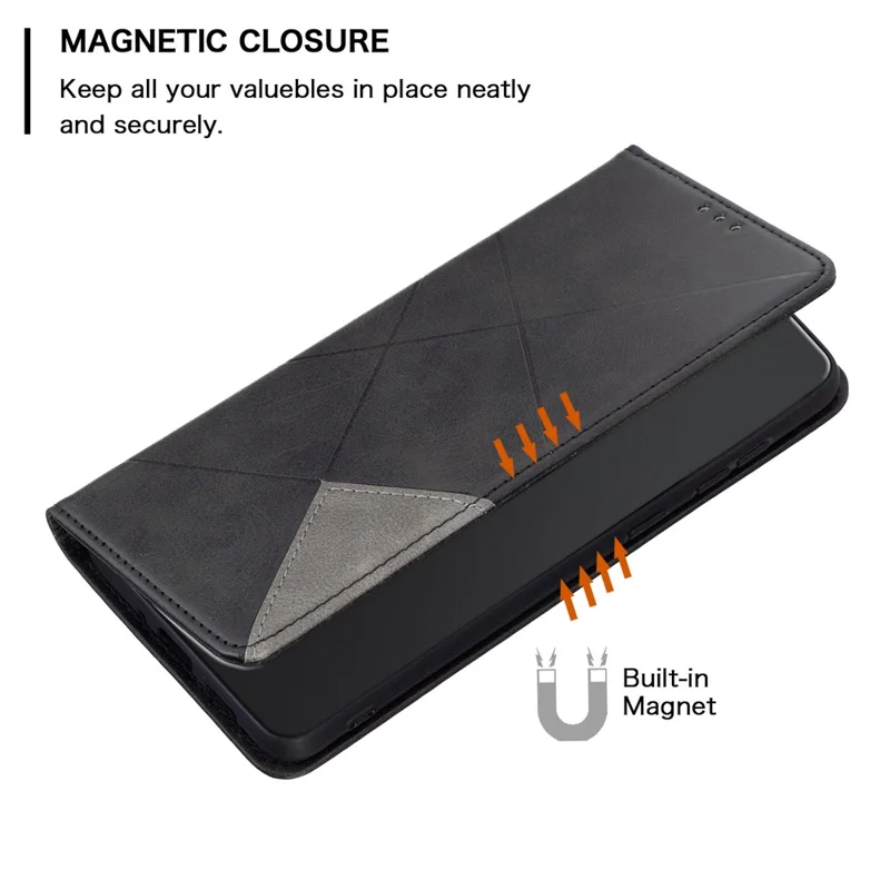Für Xiaomi Poco C75 4G / Redmi 14R 5G / 14C 4G Case Card Slots Geometry Imprint Lederhandyhülle - Schwarz