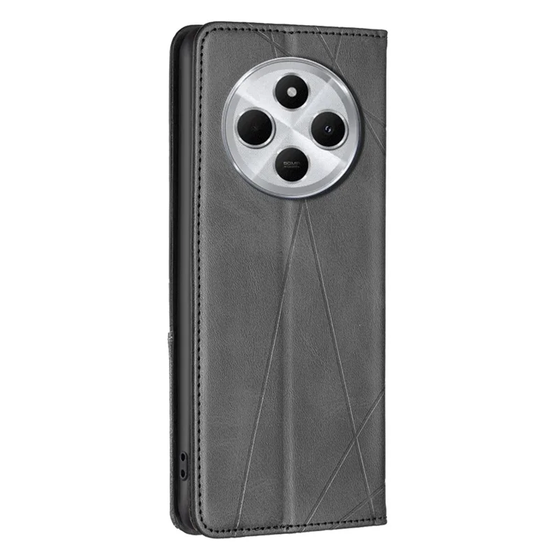 Für Xiaomi Poco C75 4G / Redmi 14R 5G / 14C 4G Case Card Slots Geometry Imprint Lederhandyhülle - Schwarz