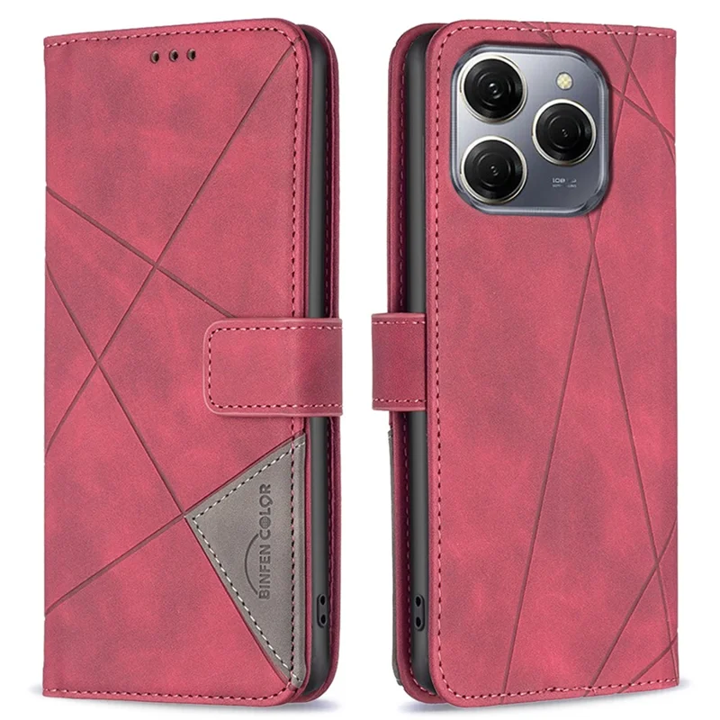 BINFEN COLOR For TECNO Spark 20 Pro 5G Phone Cases Wallet Stand Geometry Imprint Leather Cover - Red