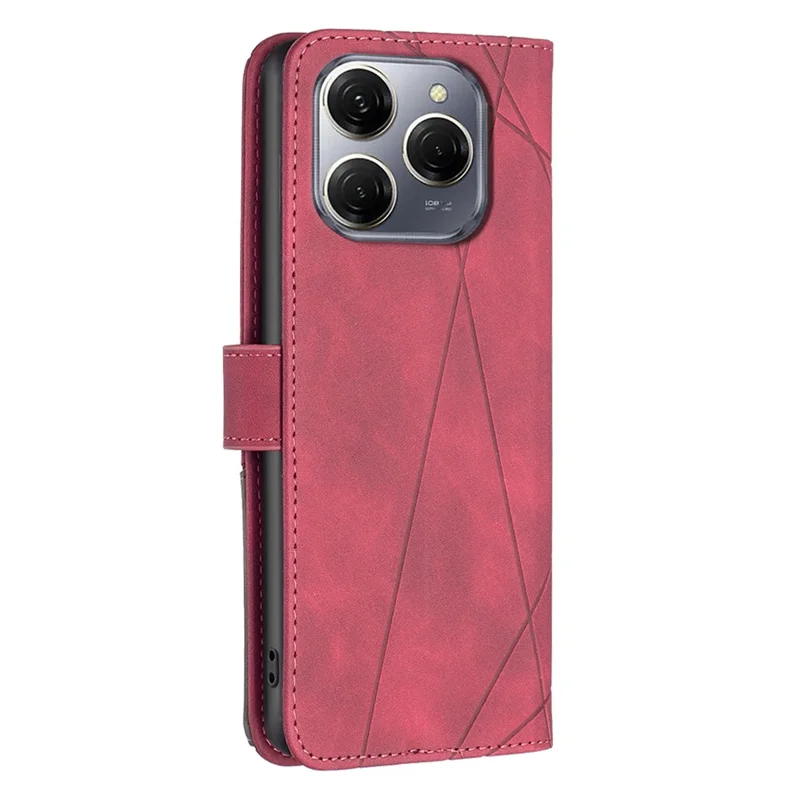 BINFEN COLOR For TECNO Spark 20 Pro 5G Phone Cases Wallet Stand Geometry Imprint Leather Cover - Red