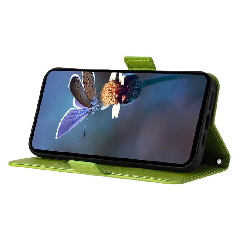 For iPhone 16 Pro Case Rose Imprinted RFID Blocking Leather Phone Cover with Strap - Green