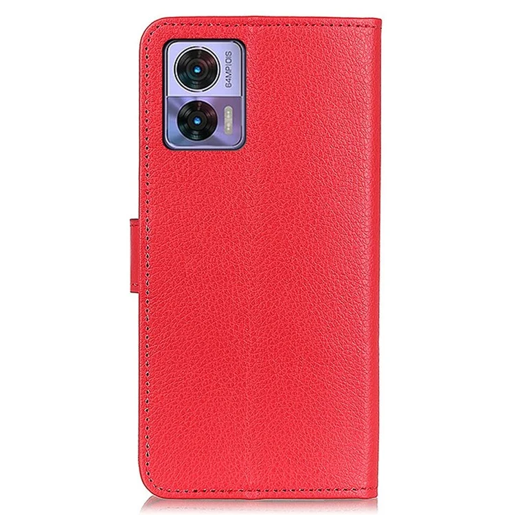 Litchi Texture PU Leather Cover for Motorola Edge 30 Neo 5G, Stand Wallet Magnetic Clasp Drop-proof Cell Phone Case - Red
