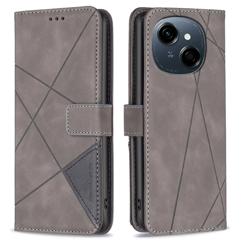 BINFEN COLOR For TECNO Spark Go 2025 / Spark Go 1 / Pop 9 4G Phone Cases Wallet Stand Geometry Imprint Leather Cover -  Grey