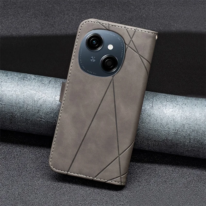 BINFEN COLOR For TECNO Spark Go 2025 / Spark Go 1 / Pop 9 4G Phone Cases Wallet Stand Geometry Imprint Leather Cover -  Grey