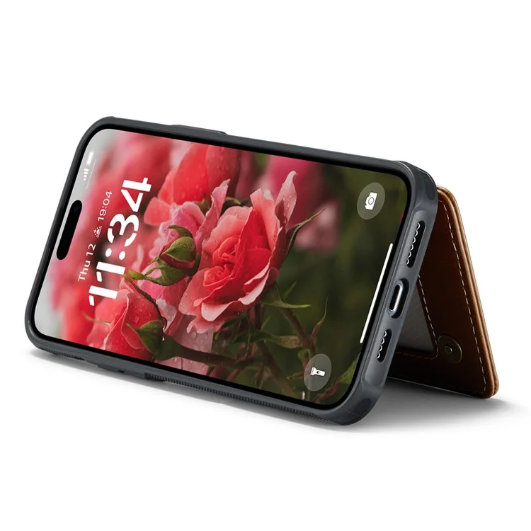 CASEME C22 серия для iPhone 16 Plus, кожаный чехол с покрытием из TPU, RFID-блокировка, 5 слотов для карт - коричневый