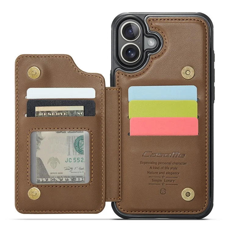 CASEME C22 Series для чехла iPhone 16 из кожи + TPU с блокировкой RFID, слотами для карт - коричневый