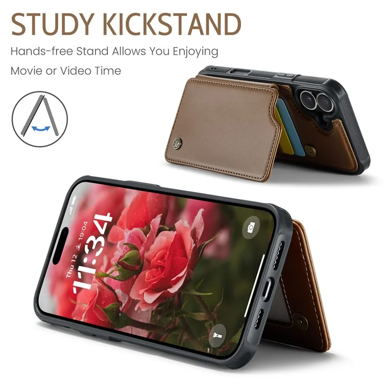 CASEME C22 Series для чехла iPhone 16 из кожи + TPU с блокировкой RFID, слотами для карт - коричневый