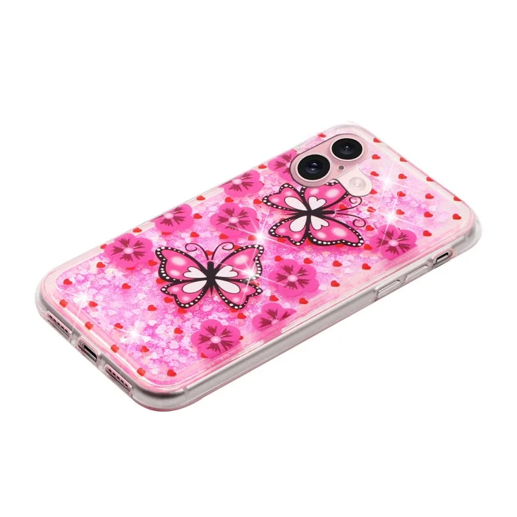 Для Iphone 16 Plus Case Floating Quicksand Pattern Soft Tpu Back Cover - Красные Бабочки